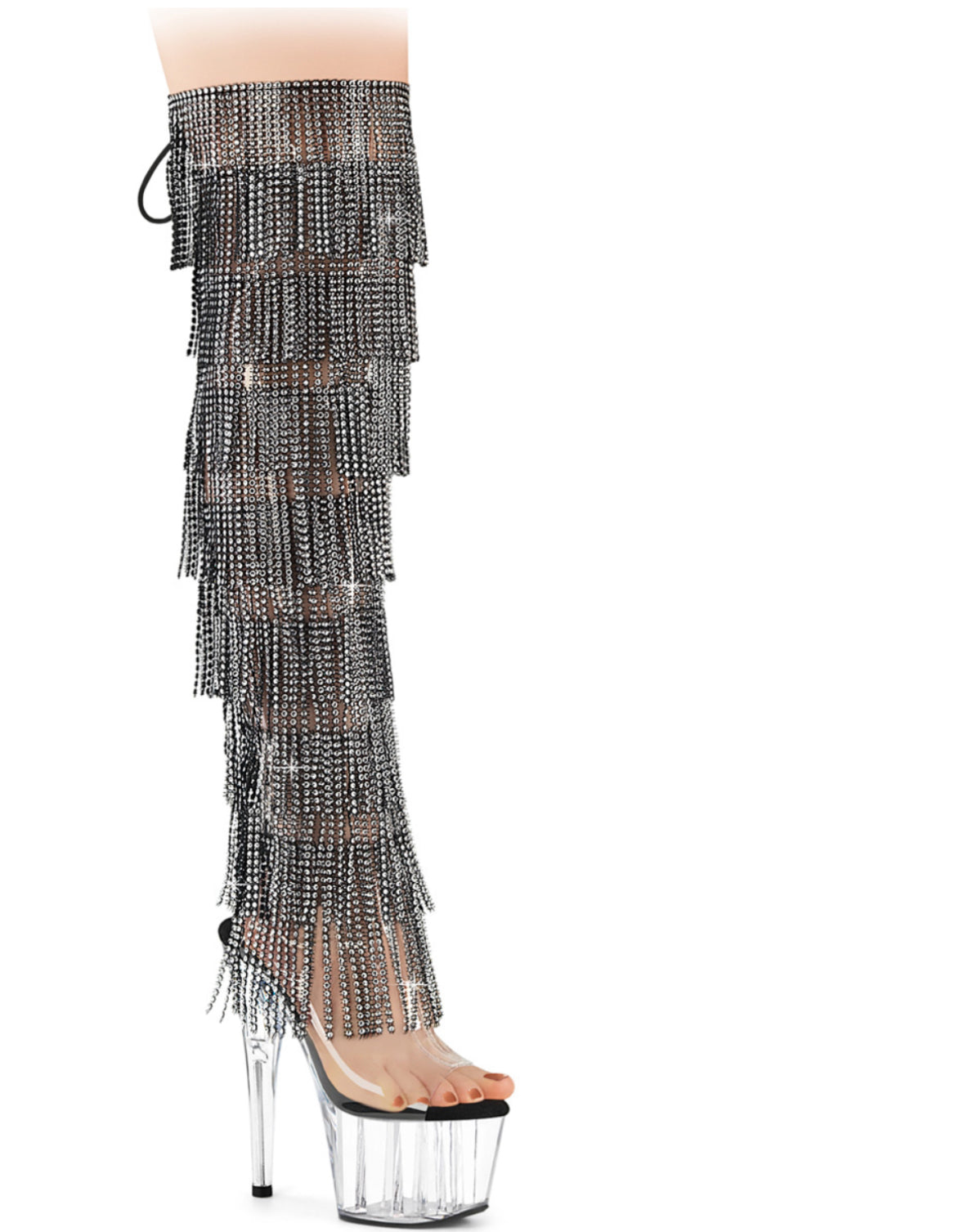 Black thigh high tassels clear